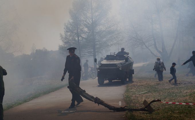 Пожаром закончилась реконструкция военных событий в Бердске